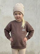 Ciao Kakao Overized Sweater Pullover in braun Outfit Leggings und Beanie Mütze in  beige Karamell Handmade für Baby Kind hejleen kidswear